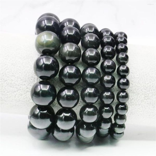 Strand 8 10 12 14 16 mm Bracelet d'agate d'obsidien noir rond naturel ONYX JASPER