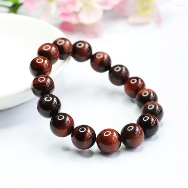 Hebra 8 10 12 mm Ronda Natural Rojo Ojo de Tigre Pulsera de Piedra Cadena de Mano Cuentas Claras Coraje Elástico Fabricación de Joyas Diseño Regalos para Hombres