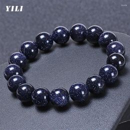Brin 8-12 mm Natural Blue Sandstone Beads Bracelet System System Bracelets Bijoux Gift For Women Men Lover Elastic Corde Cadeaux