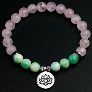 Brin 8 MM naturel Rose Quartzs Bracelet bouddhisme tibétain Chakra OM Lotus hommes vert pierre perlée bricolage bijoux faits à la main