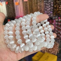Brin 8" Mamiam naturel A perles de calcite de sélénite blanche Bracelet extensible en pierre lâche ronde lisse