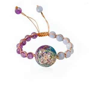 Strand 8 mm amatista y pulsera de aguamarina yga reiki cuentas de meditación de energía ansiedad ajustable para mujeres