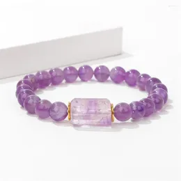 Bracelet de perles d'améthystes, brin de 8mm, cylindre carré, pierre de quartz naturelle pour femmes et hommes, bracelets de Yoga, de guérison, Reiki