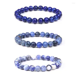 Bracelet de perles en pierre naturelle Sodalite, brin de 8MM, Lapis Lazulis, corde ronde élastique, bijoux pour femmes et hommes