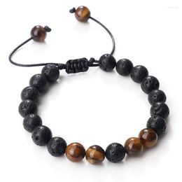 Strand 8mm Kralen Armbanden Voor Mannen Natuurlijke Genezing Tijgeroog Lava Steen Armband Verstelbare Gevlochten Armbanden Vrouwen Pulsera sieraden Gift