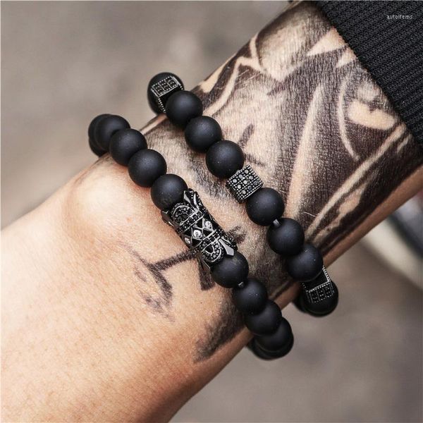 Strand 8mm Negro Mate Onyx Stone Beads Bracelet Set Beaded Braclets Heren Armband Bileklik Erkek Joyería hecha a mano Hombres Accesorios