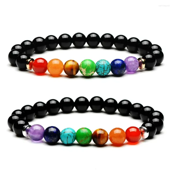 Strand 8mm Onyx noir obsidienne sept chakras améthyste oeil de tigre quartz énergie pierre entretoise perle bracelet guérison chapelet bracelet bijoux