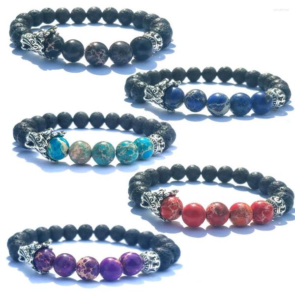 Strand 8MM azul emperador piedra dragón cabeza bola pulsera regalo para hombre pulseras de moda