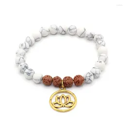 Strand 8MM Boeddha Bodhi Mala Yoga Howliet Steen Natuurlijke Rudraksha Tibetaanse Lutos Charm Gebed Sieraden Handgemaakte Mannen Armband