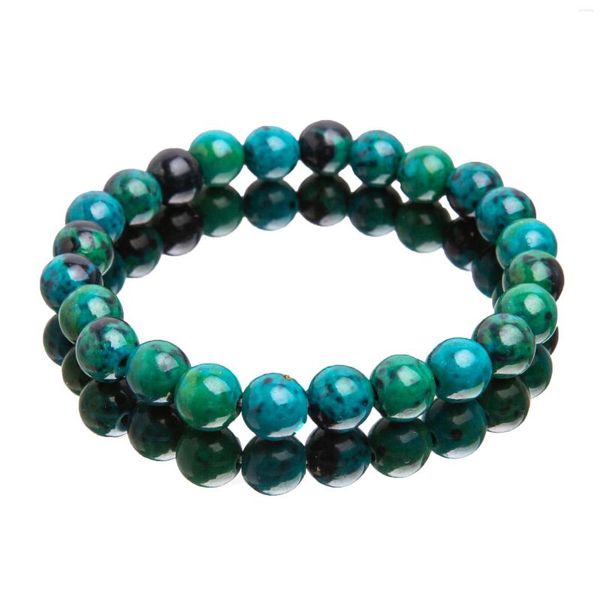 Strand 8 mm | Brazalete de crisocolla con cuentas ideal para curación de cristales regalos espirituales manchados de piedra verde negro elástico