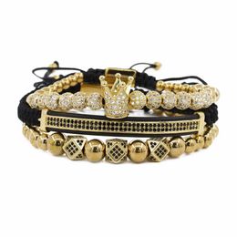 Strand 8mm Crown King Charm Beads Bracelet para hombres mujeres Natural Black Matte Onyx Stone Crystal Beaded Strands