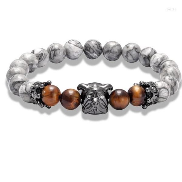 Strand 8mm Chien Élastique Or Argent Cuivre Cz Zircon Zircon Cubique Perles Bohème Yoga Bracelet Agate Onyx Pierre Bracelets Rh5d