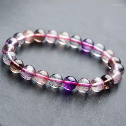 Brin 8mm véritable coloré naturel Super sept mélodie pierre Bracelet femmes femme extensible rond cristal perle