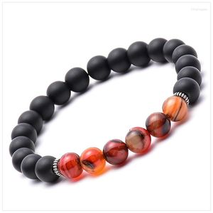 Strand 8mm Healing Rond Natuurlijk Zwart Mat Onyx en Rode Steen Heren N Dames Combinatie Kralenarmband Bedel Dagelijks Sieraden