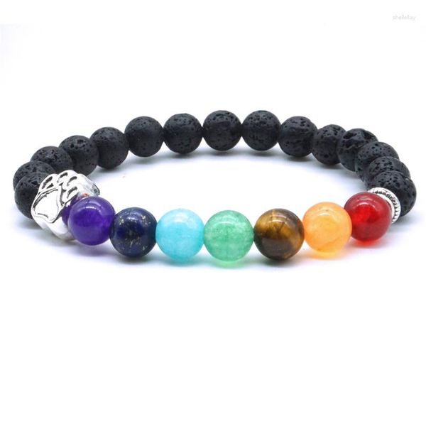 Strand 8 mm Lava Stone Dog 7 Chakra Healing Balance Beads Beads esencial Difuser Bracelet Joyería