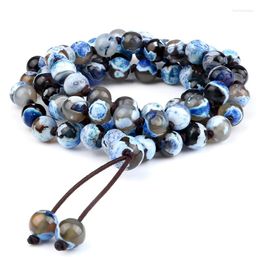 Strand 8mm Mala Perles Bracelet Naturel Feu Agates Onyx Pierre Collier Fait Main Pour Femmes Hommes Guérison Méditation Bracelets Bijoux Cadeau