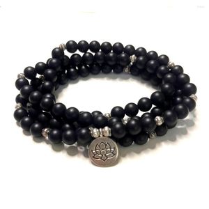 STRAND 8MM MATLL BLACK ONYX 108 Mala Bead Bracelet Meditatie Yoga Gebed sieraden Elastische koordomslag Japamala Rosary