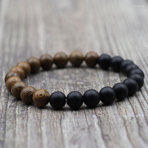 Strand 8mm Hombres Negro Onyx Pulsera Mujeres Blanco Turquesa Piedra Braclet Madera Natural Oración Cuentas Braslet Meditación Joyería Regalo Bijoux