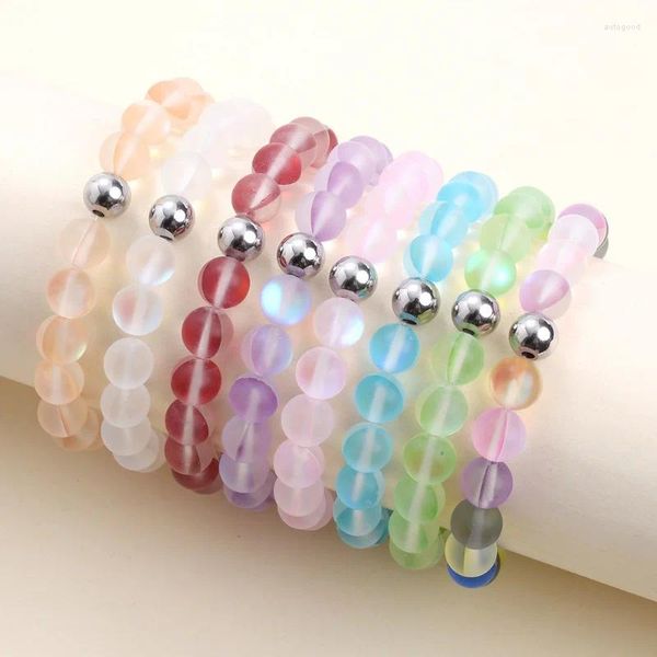 Strand 8MM Sirène Verre Perlé Pierre De Lune Bracelets Pour Femmes Hommes Couple Reiki Mat Opale Moonlight Méditation Bijoux Amour Cadeau