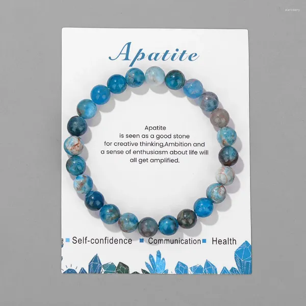 Pulsera de cristal de cuarzo con piedra natural de 8mm, cuentas redondas de apatita azul, Ojo de Tigre, lazuli con tarjeta para mujeres y hombres, regalo de joyería