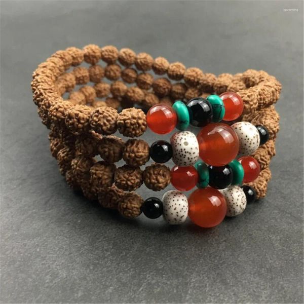 Strand 8mm naturel 5 pétales Rudraksha 108 perles bracelet mode hommes ou femmes prière bouddhiste chapelet Mala méditation collier livraison directe