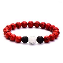Strand 8mm Natural Beads Yoga Bracelet Set Pareja Rojo Negro Lava Stone Stretch Pulseras Mujeres Hombres Joyería Amantes Regalo Al Por Mayor