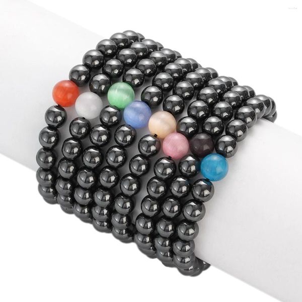 Strand 8 mm Natural negro ballstone magnética magnética magnética sencilla terapia de estiramiento con cuentas joyas de mano mujeres