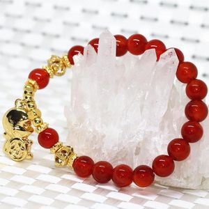 Strand 8mm Naturel Rouge Onyx Pierre Semi-précieuse Agat Cornaline Perles Rondes Bracelets Femmes Singe Pendentif Bijoux 7.5 pouces B2097