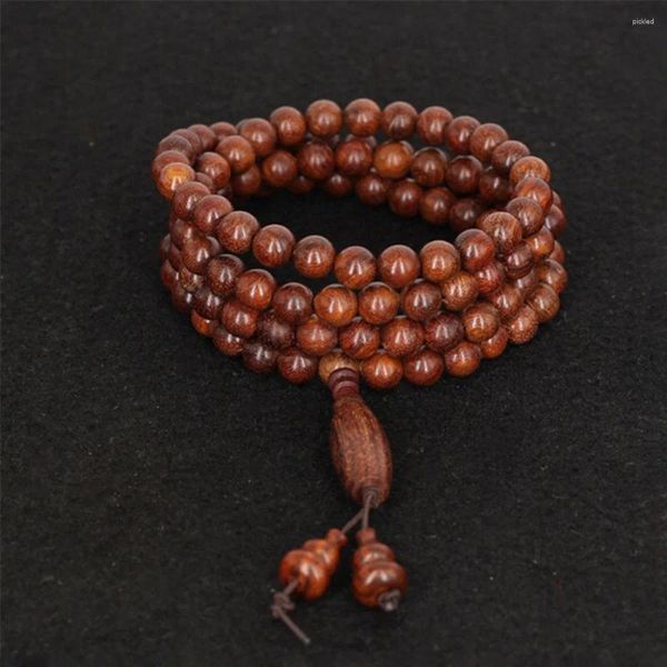 Hebra de 8mm de sándalo rojo Natural, pulsera con cuentas 108 Mala, venta de Dzi con pulseras o collar de oración de madera de calabaza, joyería Unisex