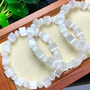 Brin 8mm naturel sélénite Cube Bracelet guérison mode Reiki cristal homme femme Fengshui bijoux cadeau d'anniversaire 1 pièces