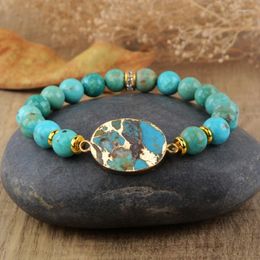 Strand 8mm Natuursteen Bedelarmbanden Boho Blauw Ovaal Water Drop Turquoise Kralen Elastische Bangle Trend Party Sieraden Cadeau