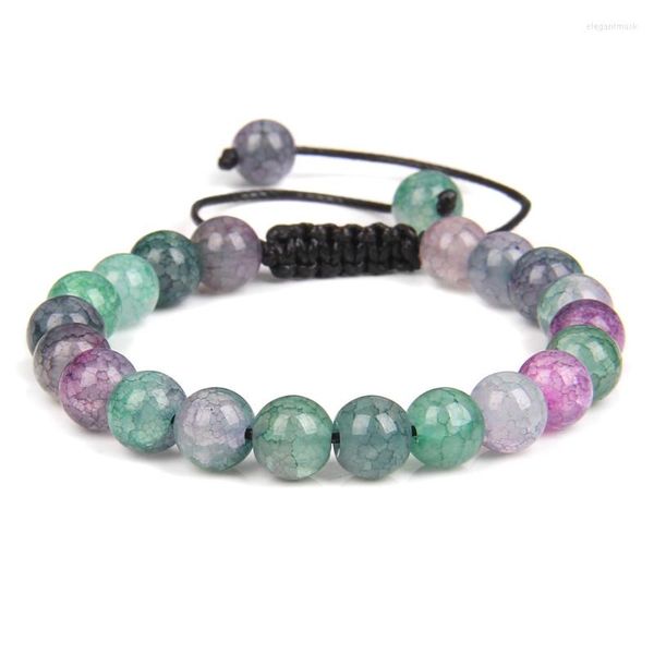 Strand 8MM redondo colorido agrietado azul verde rosa cristal pulsera de cuentas cuerda negra amistad mujeres hombres pareja pulseras joyería