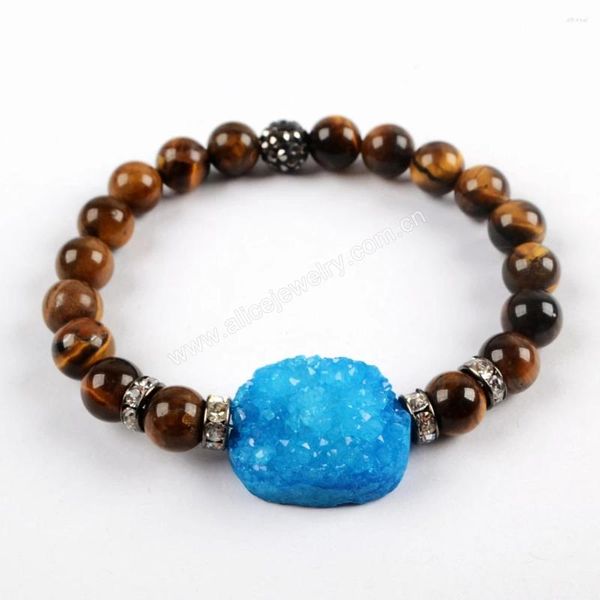 Pulseras de cuentas de piedra de ojo de tigre de 8mm para mujer, pulsera de abalorios de ágata Druzy de cristal azul para mujer, regalos de joyería de equilibrio curativo de Yoga