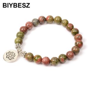 STRAND 8MM UNAKITE Steen Kralen Bracelet Yoga Mala Om Lotus armbanden voor vrouwelijke mannen Charmed Handgemaakte sieraden Geschenken STRANDS