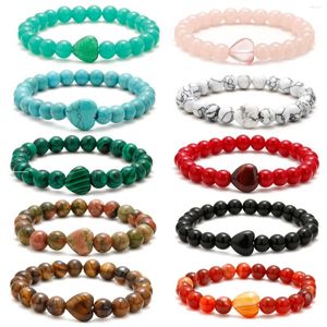 STRAND 8PCS kleurrijke natuursteen hartvorm kralen armband chakra roos roze kristal agataties bangle vrouwen yoga sieraden