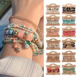 Brin 8 pièces/ensemble bohème à la main perles Bracelet ensemble pour femmes été coloré perlé chaîne bracelet filles Boho bijoux accessoires