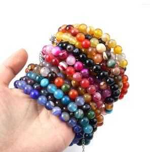 Bracelet Boho en perles de pierre naturelle, brin 8x8mm, pour femmes et hommes, bijoux en pierres précieuses d'agate striée, cadeau réglable de 18 à 5cm