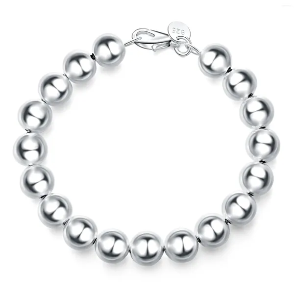 Bracelet en argent Sterling 925 pour femmes, brin de perles lisses solides/creuses de 10mm, à la mode, bijoux de charme pour fête de fiançailles et de mariage