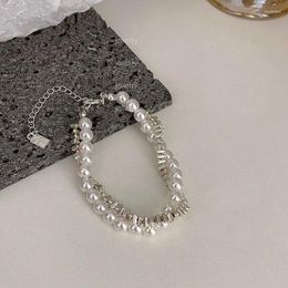 Strand 925 Sterling Zilver Dubbellaags Parelarmband Voor Vrouwen Meisje Ontwerp Kraal Koreaanse Sieraden Drop Charm