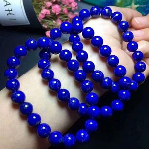 Pulsera de cuentas de lapislázuli azul real natural de 9 mm con hebra AAA(cx#5878)