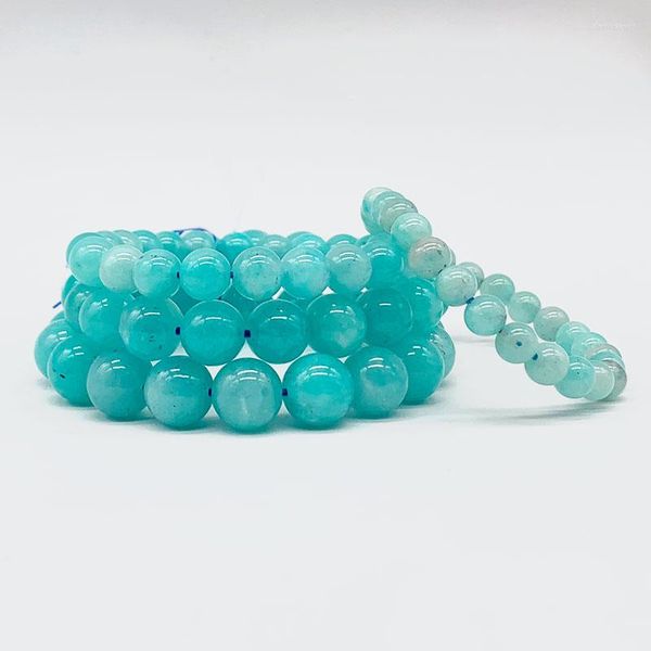 Hebra A naturaleza amazonita no teñida Color real pulsera de cuentas redondas para niñas mujeres 4-12 MM vidrio de buena calidad