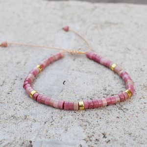 Bracelet de perles de pierre à 4 mm réglable à brin pour femmes Agates naturelles Bangles Rose Année tissée Bijoux