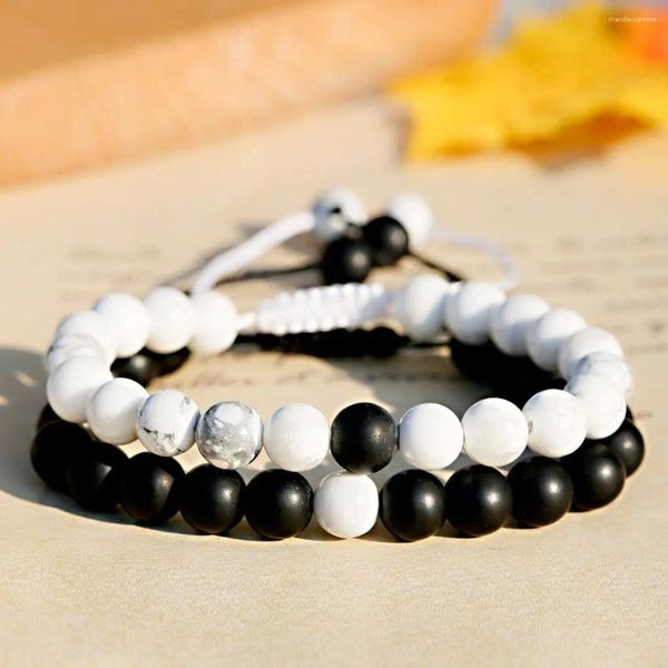 Strand réglable 8mm noir et blanc Yin Yang perles bracelet pierre naturelle couples distance bracelets bracelets femmes hommes cadeau bijoux