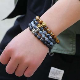 Strand ajustable Budista Buda Budas Beads Brazalete Bangle Natural Lava Stone Gema Joyería para hombres Mujeres