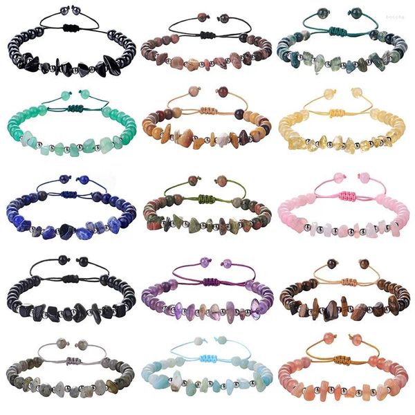 Pulsera de cuentas de piedras preciosas de la amistad ajustable para mujeres y hombres, brazalete de chakras curativo con piedra de cristal Natural en bruto, joyería