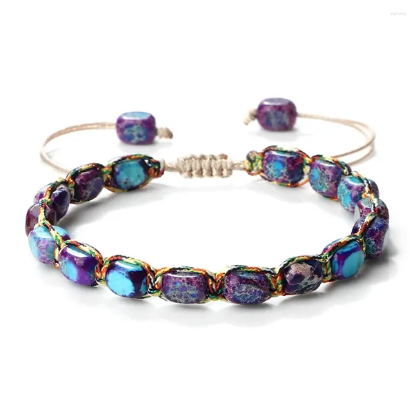 Strand réglable hommes femmes naturel violet empereur pierre classique tressé Bracelet mode à la main tissage corde Bracelets bijoux Pulsera