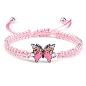 STRAND Verstelbare roze vlinder hanger Bracelet voor vrouwen handgemaakte gevlochten snaar Braceletbangles Lucky Girl Sieraden Vriendschap Gift