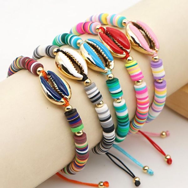 Brin Réglable Polymère Argile Bracelet Doux Poterie Coloré Surfer Plage Perles Collier À La Main Femme Bijoux Cadeaux Pour Les Femmes Perlé