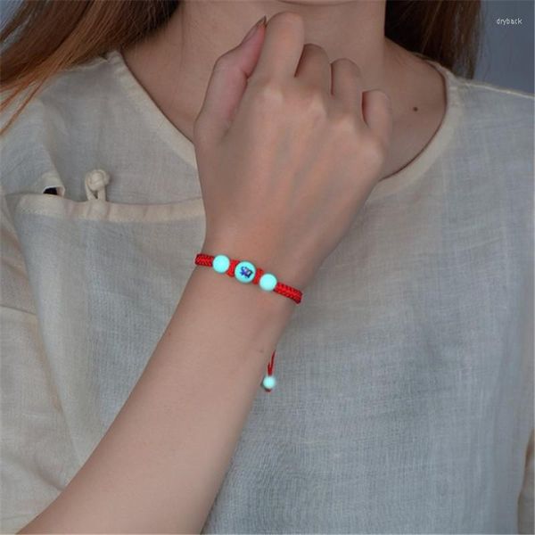 Pulsera de cuerda roja ajustable ajustable que brillan en la oscura pulsera de cuerda de tejido hecho a mano para mujeres joyas luminosas