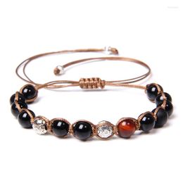 Strand Réglable Wrap Bracelet Rouge Oeil De Tigre Pierre Pour Hommes Femmes Mat Noir Onyx À La Main Tressé Bracelets Bijoux